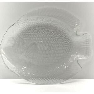 Arcoroc Fish Large Platter Plate Les Poisson Clear Glass Serving Tray 15"